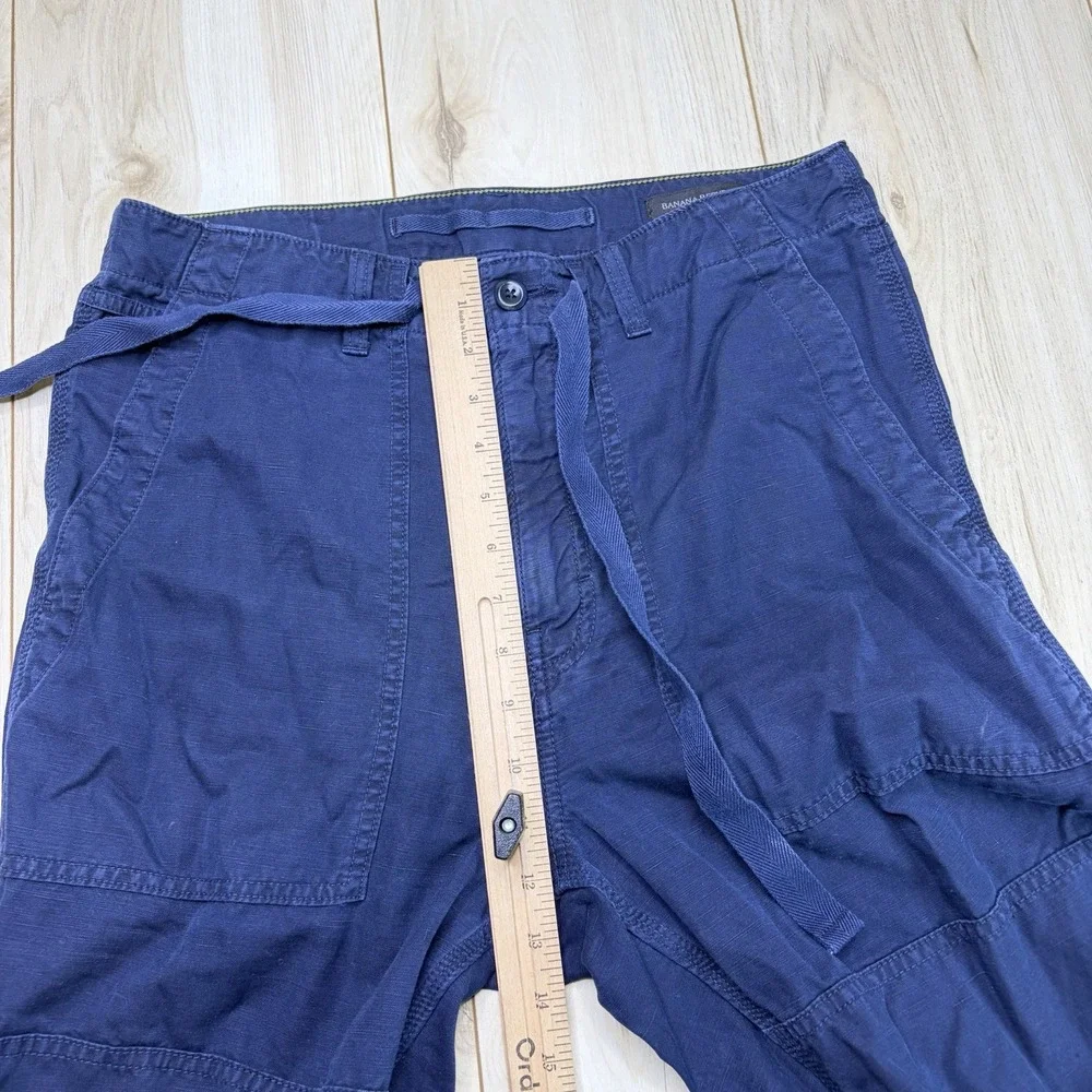 Banana Republic Mens Cotton Linen Cargo Pants Navy Blue Size 31 Short Drawstring